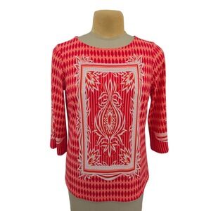 Bob Mackie Wearable Art Womens Pink Geometric Medallion Stretch Top M Colorful